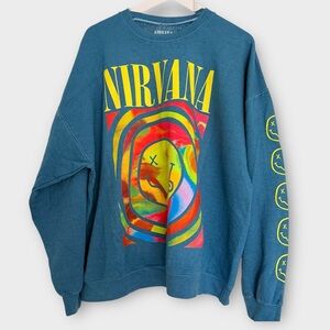Nirvana Oversized Crewneck Sweatshirt Blue Tie Dye Print S/M